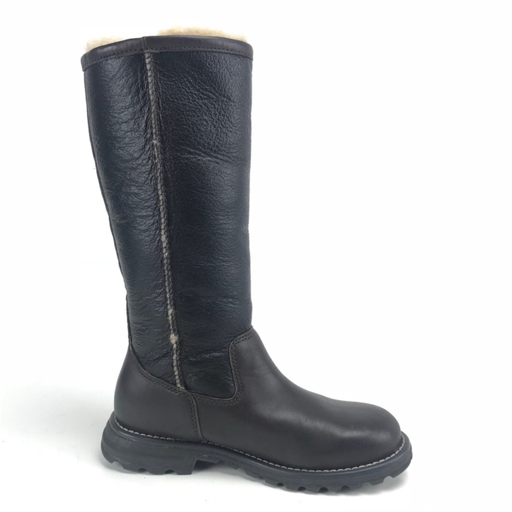 UGG Brooks Tall 5490 Black Leather Shearling Boots Size 9 - Picture 2 of 13